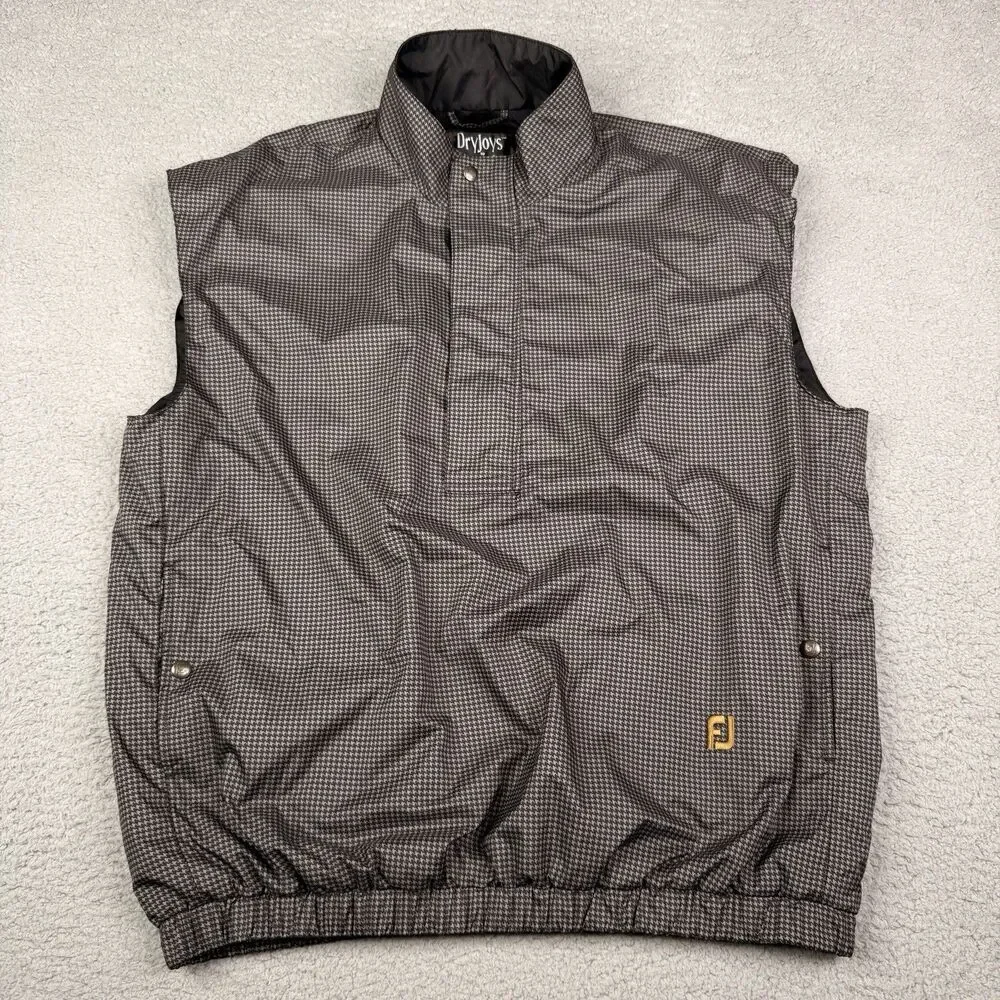 FootJoy‎ DryJoys Golf Vest Mens Large Black Houndstooth 1/4 Zip Windproof Jacket
